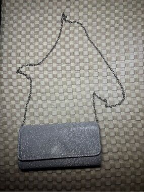 Silver Glitter Chain Crossbody Clutch - Unbranded